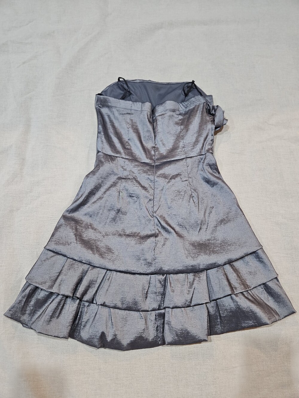 Silver Ruffle Strapless Dress - Picture 2 of 8